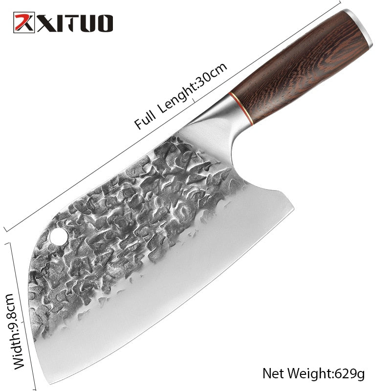 XITUO Superior Professional Handmade Forged Carbon Steel Chef Kitchen Slicing Chopping Kitchen Knife Traditional Cooking Tools