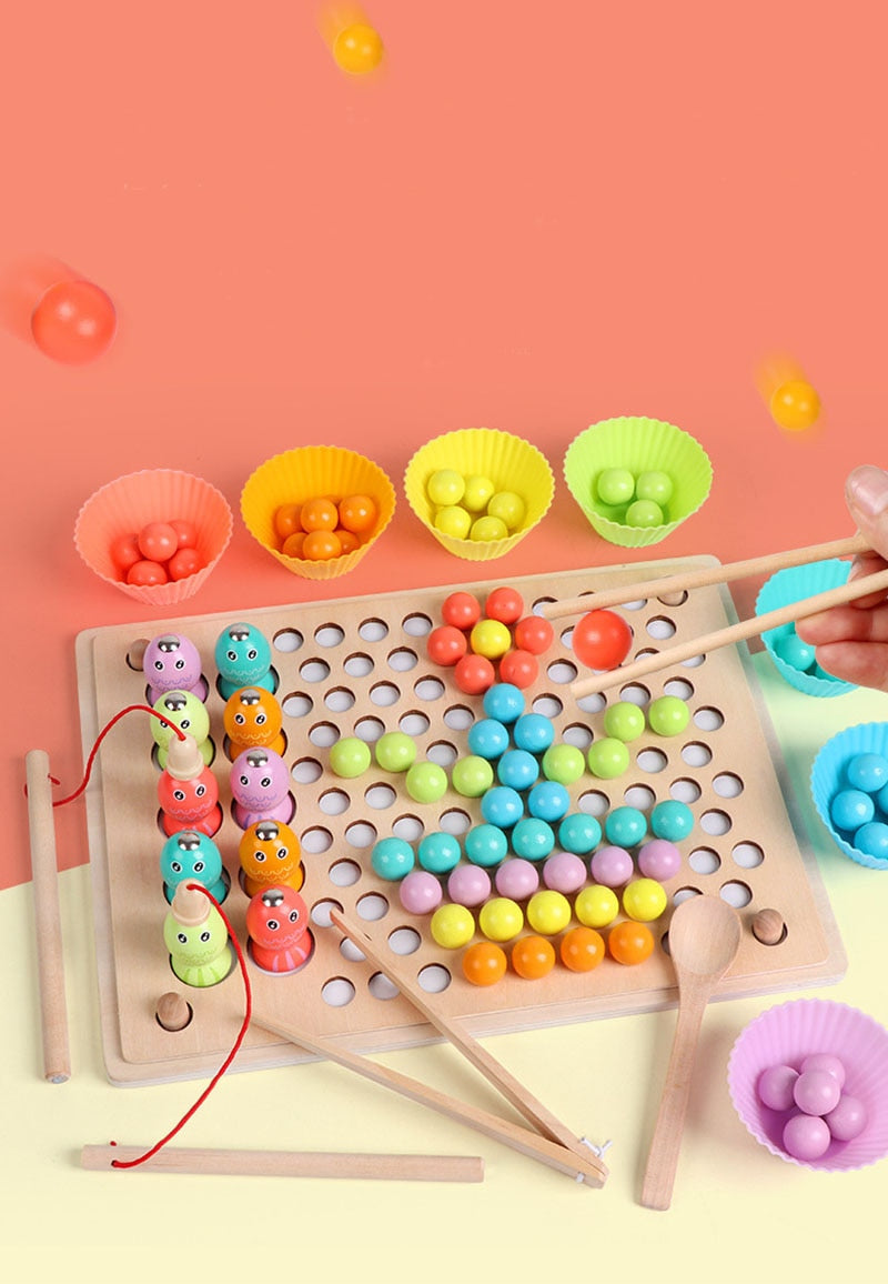 Montessori Educational Wooden Toys Training Clip Ball Sorters Toys For Children 2-6 Years Activity Board Fishing Game Baby Toys