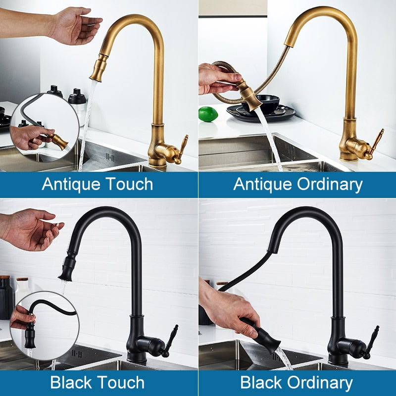 ELLEN Touch Control Kitchen Faucets Pull Out Antqiue Bronze Kitchen Mixer Tap Crane Sensor Faucet Hot Cold Water EL902B