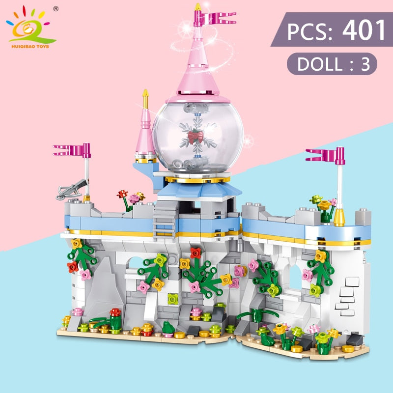 HUIQIBAO Friends Ice Castle Princess Queen Building Blocks Modular Bricks Set for Girls House Palace Children Construction Toys