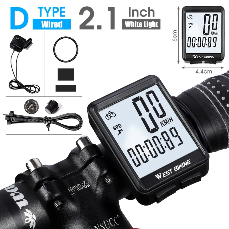 WEST BIKING Cycling Speedometer Digital Large Screen Waterproof LCD Backlight Wireless and Wired Bike Odometer Bicycle Computer