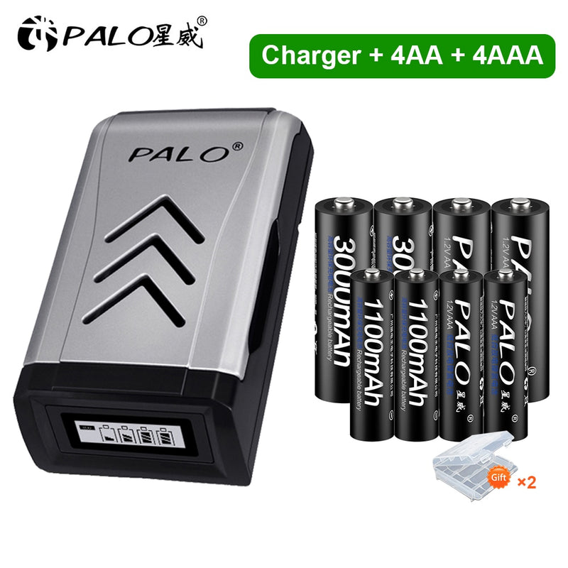 PALO 4Pcs 3000mAh 1.2V AA Rechargeable Batteries+4Pcs 1100mAh 1.2V AAA Battery NI-MH AA AAA Rechargeable Battery for Camera Toy