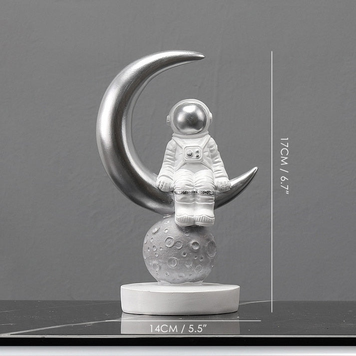 Astronautenfiguren aus Harz, Mode-Raumfahrer mit Mondskulptur, dekorative Miniaturen, Kosmonauten-Statuen, Geschenk für Mann und Freund