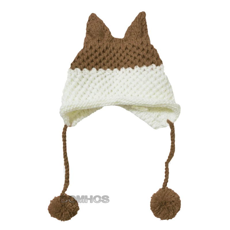 BomHCS Cute Fox Ears Beanie Winter Warm 100% Handmade Knit Hat