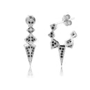 Andywen 100% 925 Sterling Silber Schwarz Emaille Schwarz Zirkon Lange Spike Creolen Piercing Ohrringe Anhänger Damen Luxus CZ Schmuck