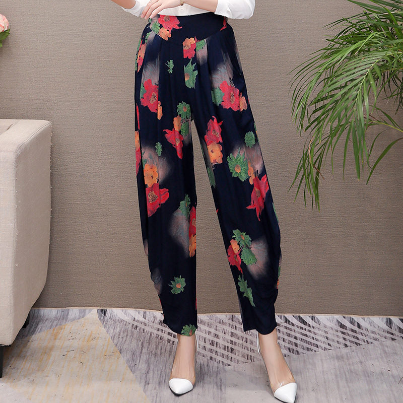 Women Summer Pants 2022 Korean Vintage Striped High Waist Plaid Pants with Print Loose Streetwear Elegant Summer Trousers