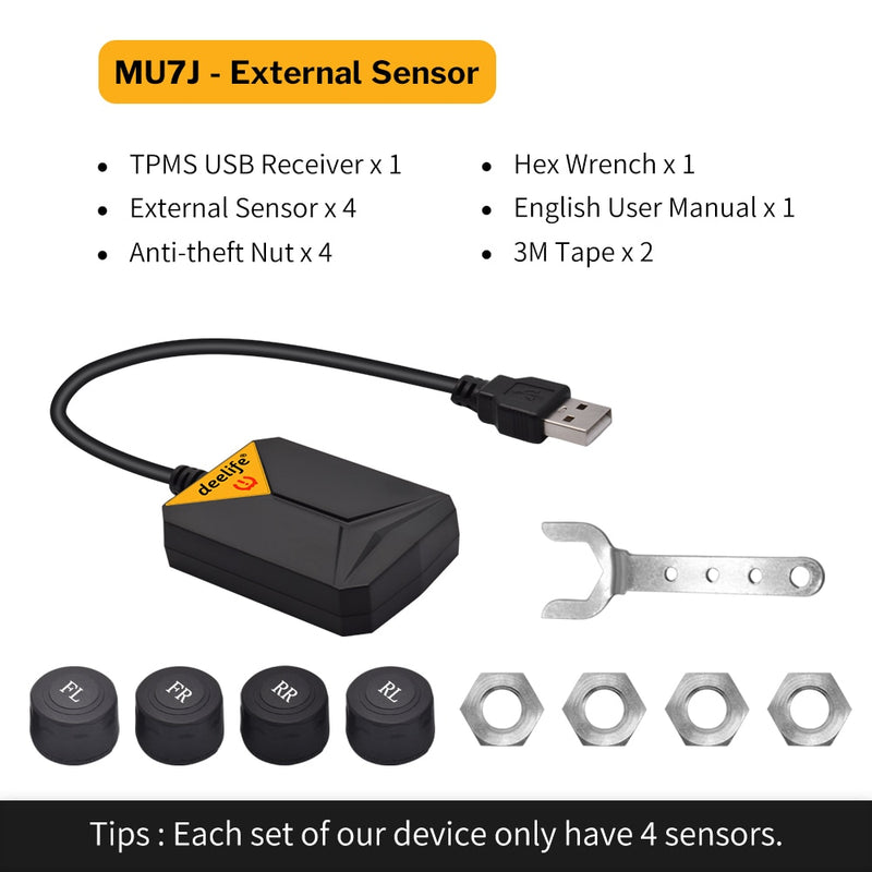 Deelife TPMS Android Reifendruckkontrollsystem Ersatzreifen Interner Externer Sensor für Autoradio DVD Player USB TMPS