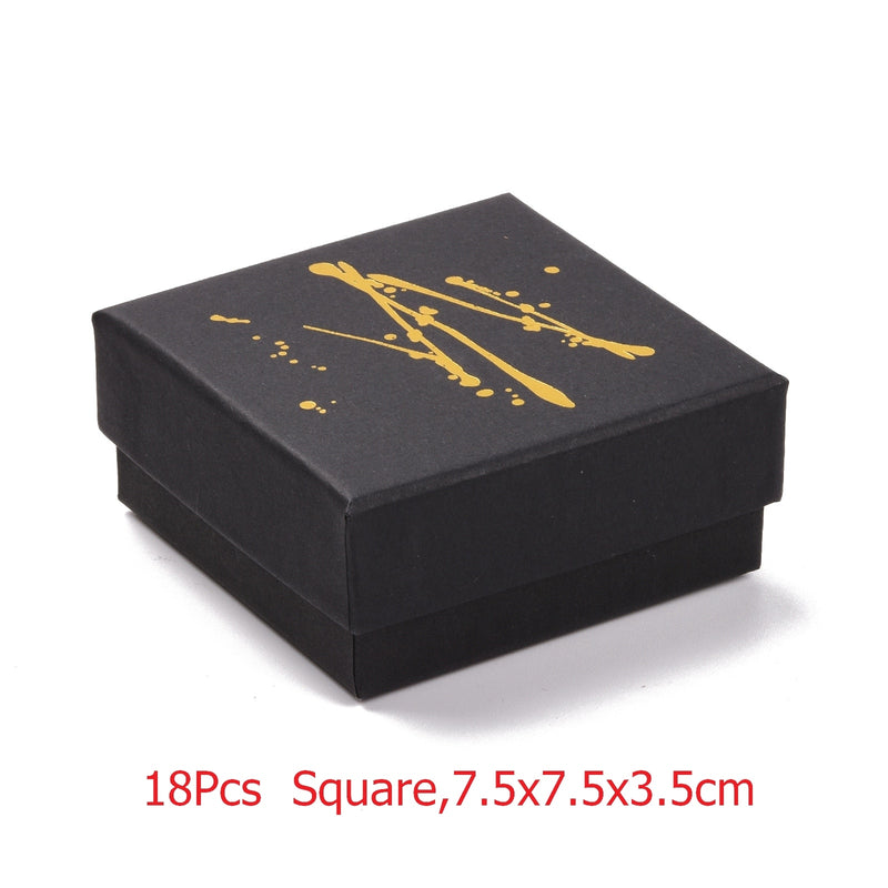 Caja organizadora de joyas cuadrada/rectangular para pendientes, collar, pulsera, caja de regalo, caja de regalo, embalaje, cajas de cartón, negro