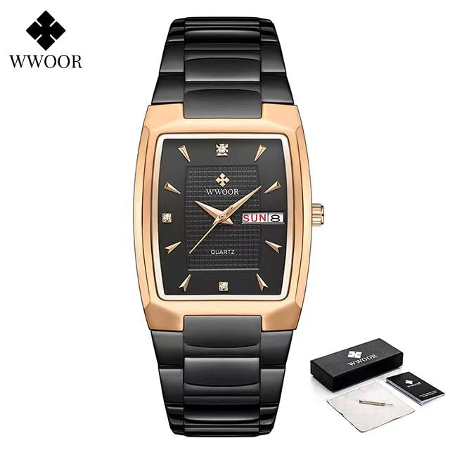 Relogio Masculino WWOOR 2022 New Square Watch Men with Automatic Week Date Man Quartz Wrist Watches Luxury Stainless Steel Gold