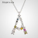 ANDYWEN 925 plata esterlina 26 letras oro inicial AB colgante collar fino cadena larga ajustable Mini PG CZ joyería