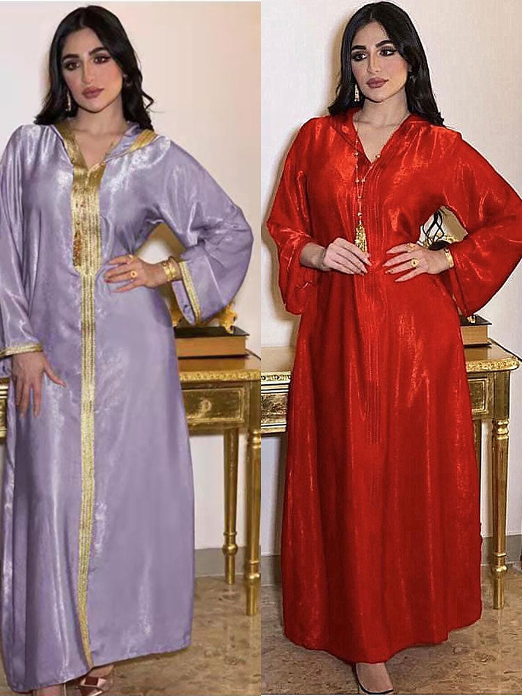 Djellaba Arab Muslim Long Dress Hoodies Dubai Abaya Women Braid Trimmings Moroccan Kaftan Saudi Jalabiya Ramadan Robe Champagne