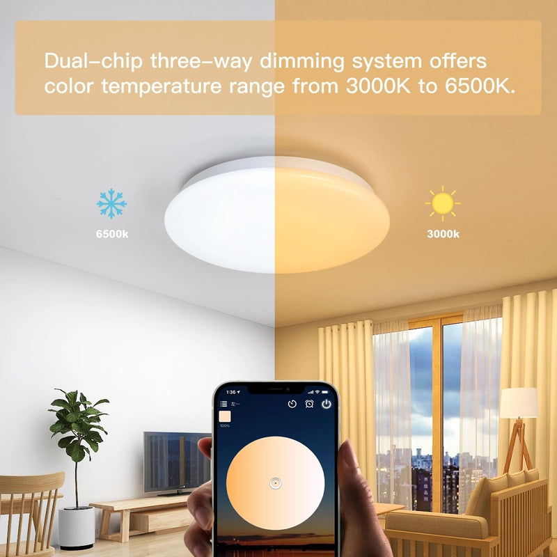 Smart WIFI LED Ceiling Light, RGB Dimmable, Remote Control Voice Control APP Control for Bedroom Living Room Ambient Light 28W