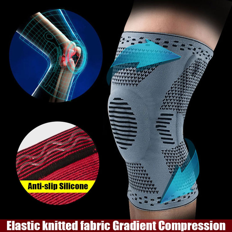 Sports Compression Knee Support Brace Patella Protector Knitted Silicone Spring Leg Pads for Cycling Running Basketball Football