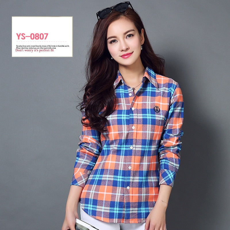 S-4XL Frauen Baumwollhemd Frühling Herbst Winter 2022 Neue Casual Langarm Gebürstet Plaid Streifen Shirts Mädchen Tops Bluse Weiblich