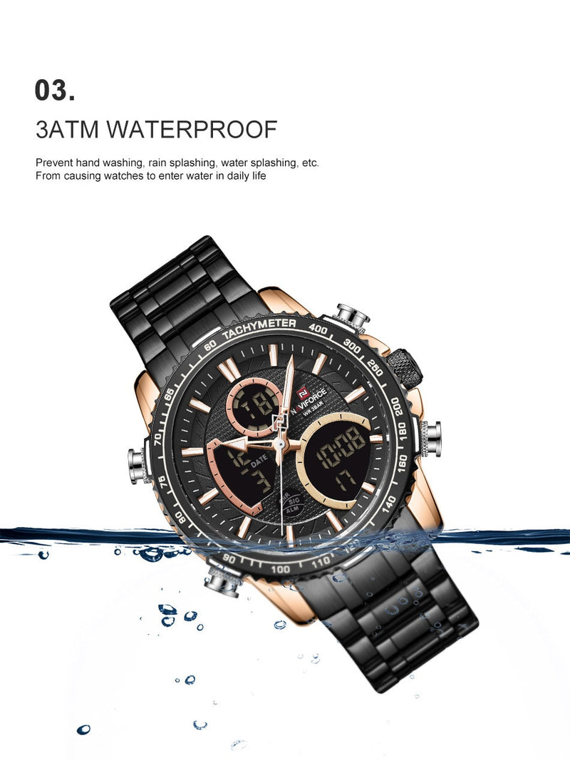 Reloj NAVIFORCE para hombre, relojes deportivos digitales de marca de lujo, reloj de pulsera de cuarzo para hombre, reloj luminoso resistente al agua para hombre, reloj Masculino