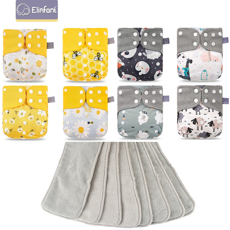 Elinfant New Matching impermeable pcoket pañales para bebés 8 piezas pañales de tela de malla gris y 8 piezas insertos de microfibra