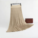 Winter Thickened Rib Knitted Large Swing Maxi Long Skirts Elegant Solid A-line Pleated Ankle Length Knit Skirts Coffree Beige