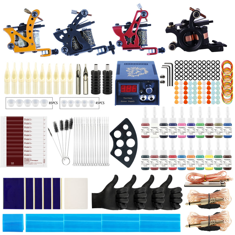 Tattoo Kit Tattoo Machines Gun With Inks Power Supply Pedal Body Art Tools Tattoo Set Complete Accessories Supplies From RU/US