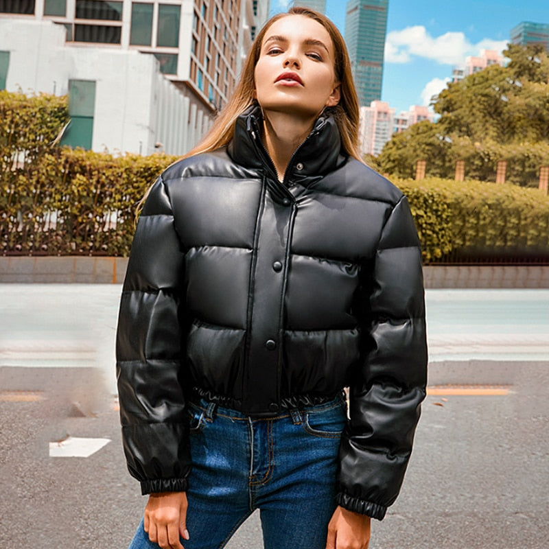 Abrigos de piel sintética gruesos y cálidos para invierno, Parkas cortas para mujer, chaqueta acolchada de algodón negro a la moda para mujer, ropa elegante con cremallera 2022