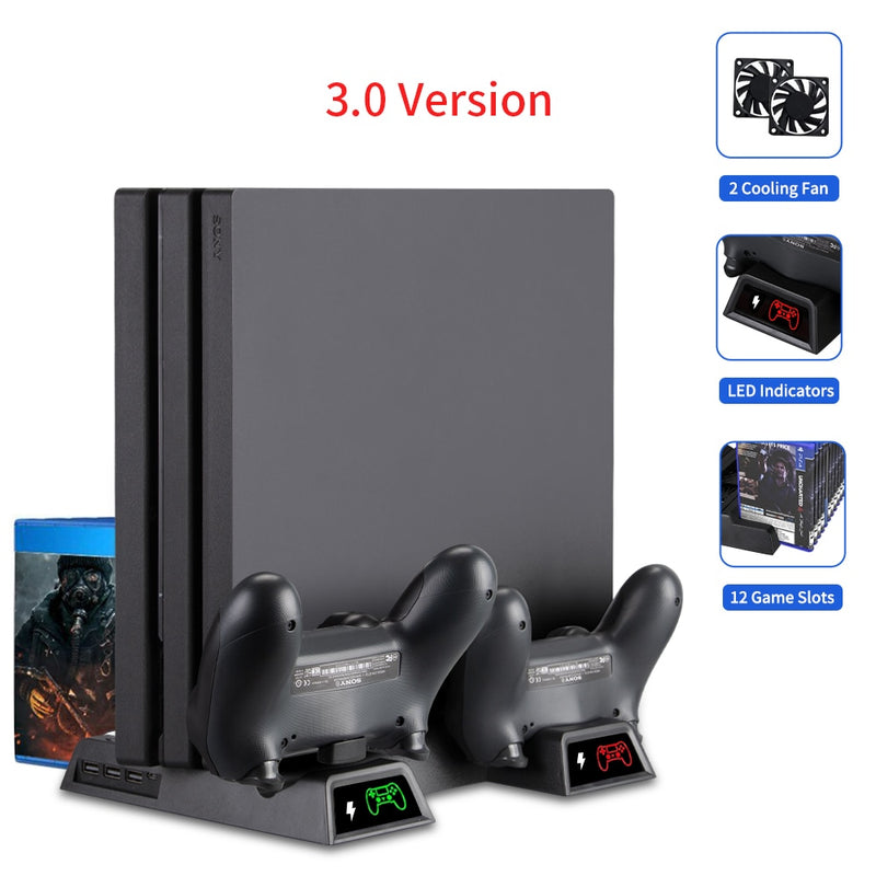 Für PS4/PS4 Slim/PS4 Pro Vertical Stand LED Lüfter Dual Controller Ladegerät Ladestation für SONY Playstation 4 Kühler