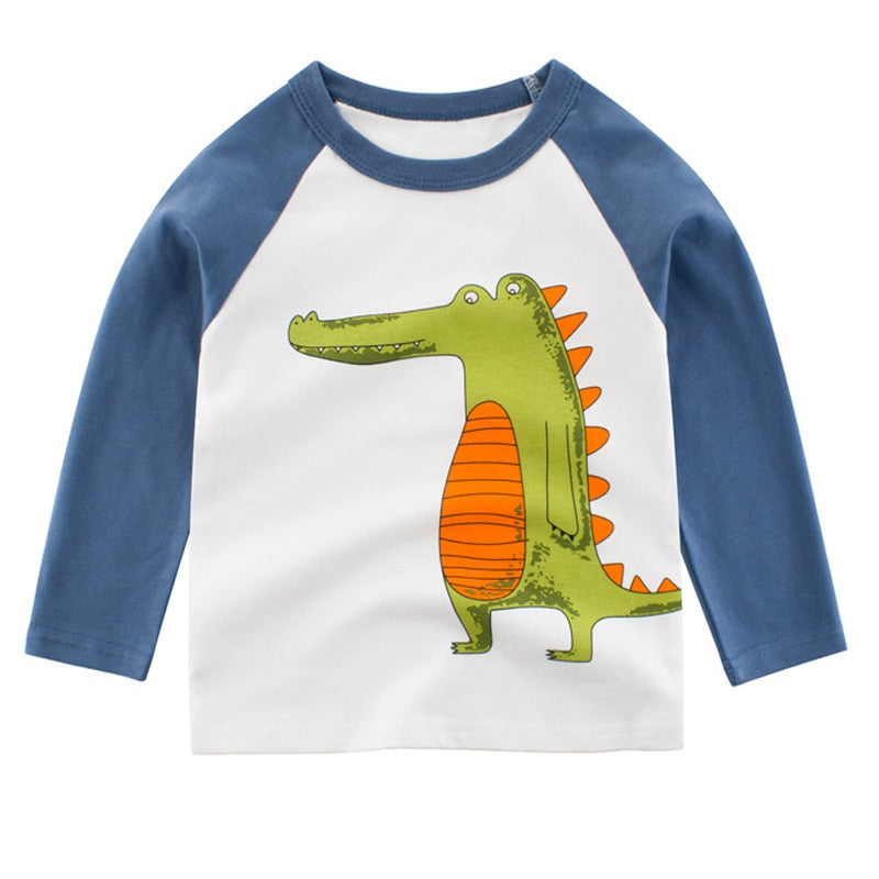 95%COTTON Boys T Shirts Spring Autumn Long Sleeve Tops Kids Dinosaur Sweatshirt Children Boy Shirts Clothing Boys Clothes