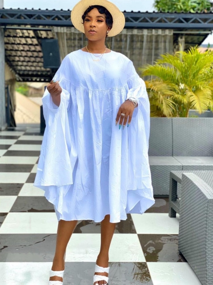 Women Loose Dresses O Neck Pleated Casual Fashion Large Size Ladies Female African Fashion Spring Summer New 2022 Baggy Robes