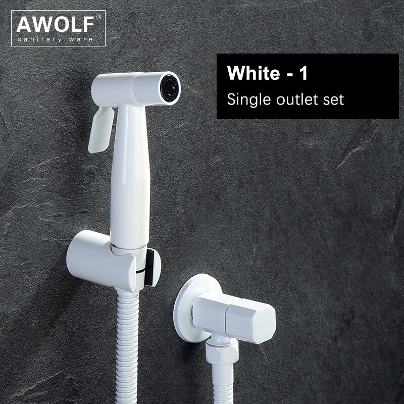 Awolf, cabezal de ducha higiénico de oro rosa, juego de rociador de bidé de mano para inodoro, válvula de latón Shattaf de acero inoxidable, ducha Anal AP2102