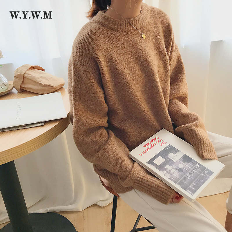 WYWM Cashmere Elegant Women Sweater Oversized Knitted Basic Pullovers O Neck Loose Soft Female Knitwear Jumper