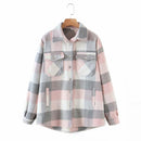 Autumn Winter Plaid Jackets Wool Blend Coat Fashion Button Thick Vintage Casual Office Warm Overshirt Ladies Outwear Chic Tops