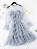 2022 New Female O-neck Stars Sequined Mesh Shiny Fairy Dress Women Elegant Bling Gauze Princess Puff Dresses Vestidos De Fiesta
