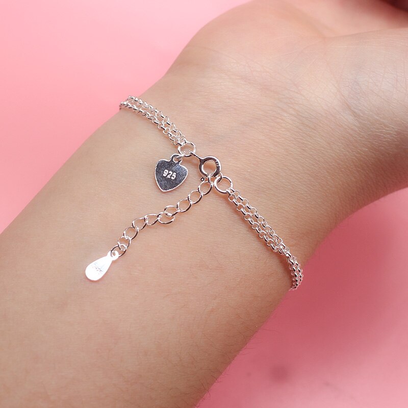 Trustdavis Genuine 925 Sterling Silver Sweet Minimalist Double Layer Infinity CZ Bracelet For Women Wedding Jewelry Gift DS2177