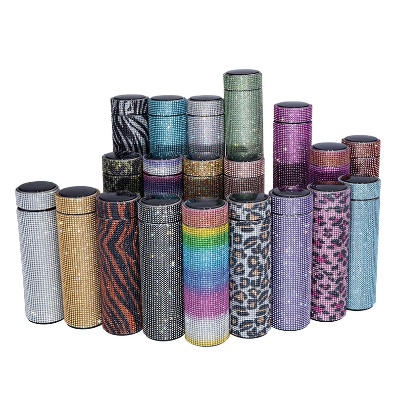 480ml Smart Diamond Thermos Bottle Temperature Display Stainless Steel Water Bottle for Girls Coffee Cup Thermos Mug Adult Gift