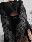 InsGoth, Top corto negro con capucha para mujer, sudadera gótica Punk Grunge con estampado de dragón Harajuku, sudadera holgada, jersey para mujer