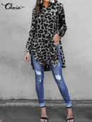 Tunics Women Shirts Celmia  Summer Vintage Leopard Print 2022 Long Blouses Elegant Long Sleeves Office Tops Casual Loose Blusas