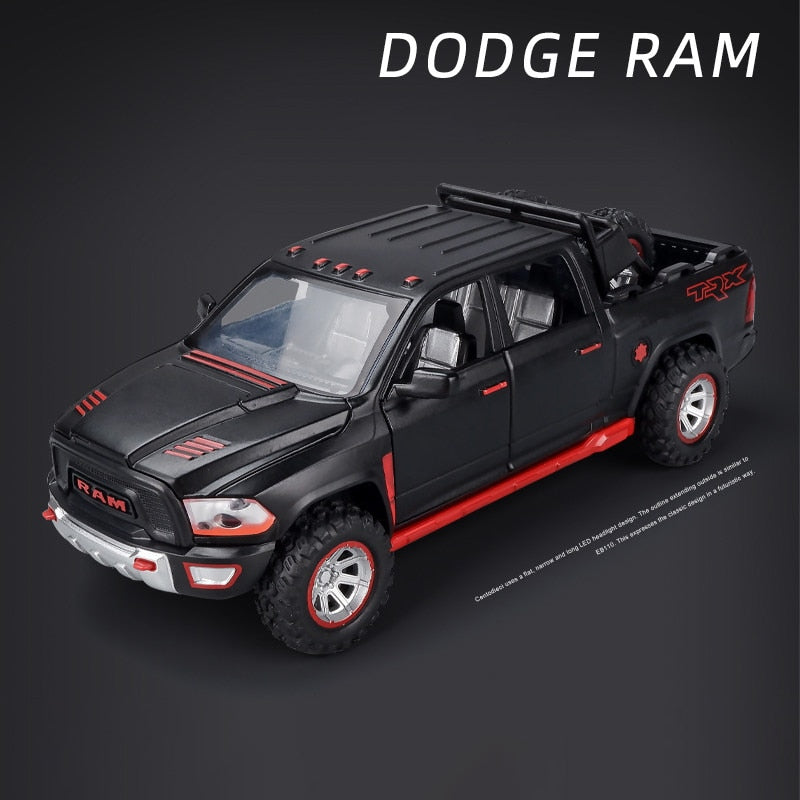 1:32 modelo de coche de aleación de simulación nuevo Dodge Ram TRX Pickup modelo de coche de Metal sonido y luz tirar hacia atrás niños juguete coche regalos