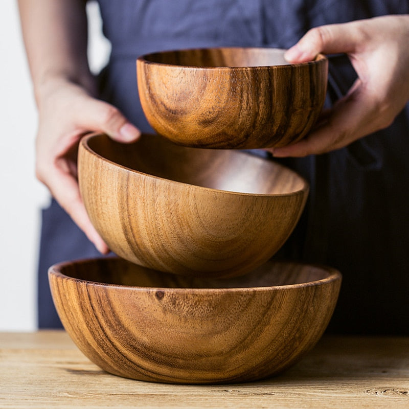 1 Stück Natürliche Akazienholz Schüssel Salat Suppenschüssel Große Kleine Holzschüssel Servierschüssel Container Holz Küchenutensilien Geschirr