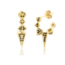 Andywen 100% 925 Sterling Silber Schwarz Emaille Schwarz Zirkon Lange Spike Creolen Piercing Ohrringe Anhänger Damen Luxus CZ Schmuck