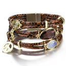 ALLYES Mulltilayer Snake Pulseras de cuero genuino para mujeres Peace Charm Animals Pattern Crystal Wrap Bracelet Joyería femenina