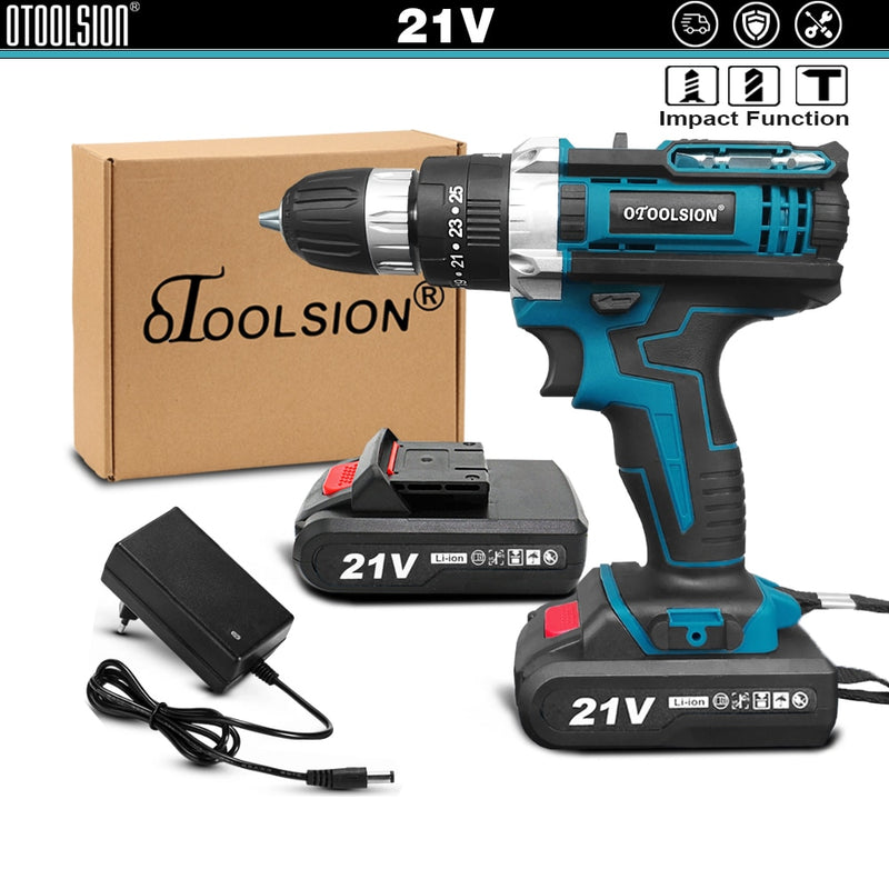2 Speed 21V Impact Drill Impact Screwdriver Electric Wireless Power Tools Lithium-Ion Battery For Drilling In Steel Wood Ceramic