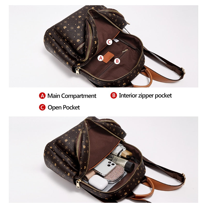 Mochila FOXER para mujer, mochila de moda con estampado de PVC de firma, mochila de viaje para mujer, mochila para ordenador portátil de negocios con monograma Retro para mujer