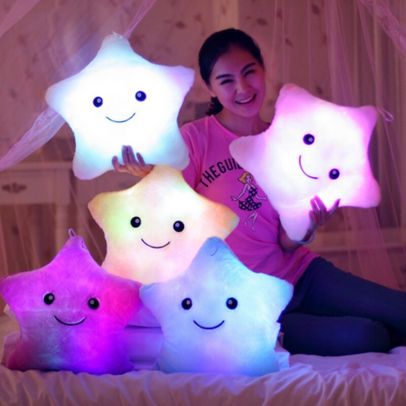 34CM Creative Toy Luminous Pillow Soft Stuffed Plush Glowing Colorful Stars Cushion Led Light Toys Gift For Kids Children Girls