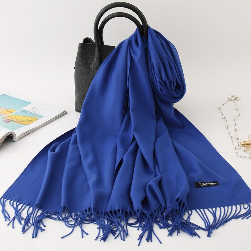 2022 Winter Scarf Solid Thick Women Cashmere Scarves Neck Head Warm Hijabs Pashmina Lady Shawls And Wraps Bandana Tassel