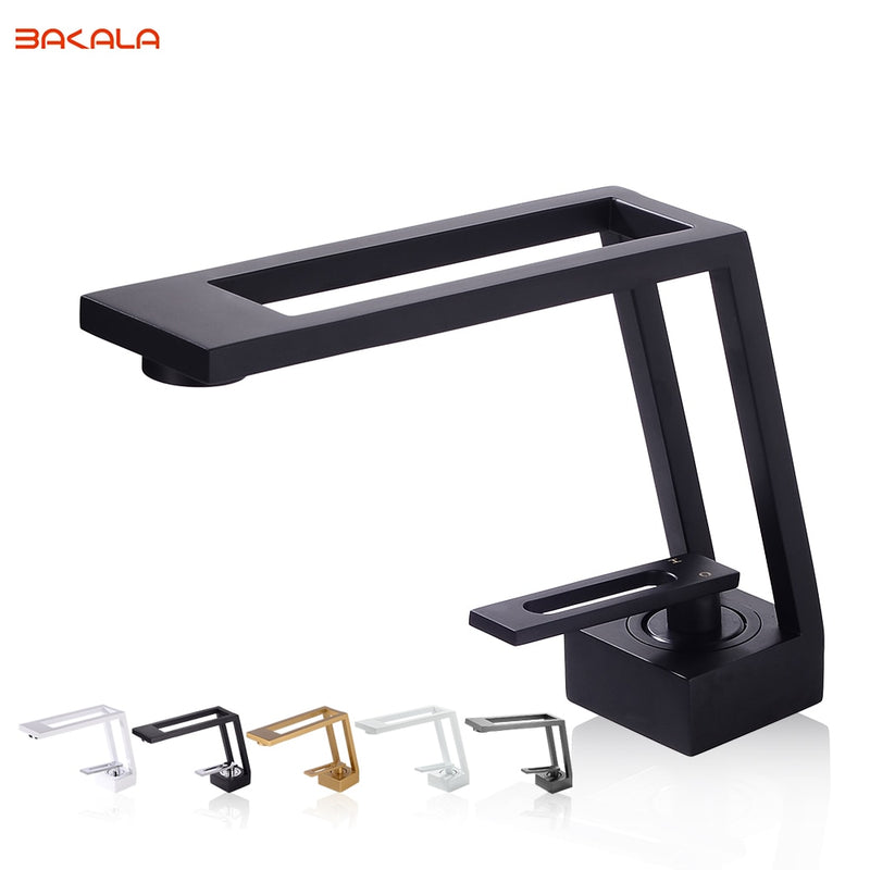 Grifo de baño de lujo Diseño hueco Grifo de lavabo de baño Mezclador de agua fría y caliente Grifo de fregadero Grifo monomando montado en cubierta Grifo negro