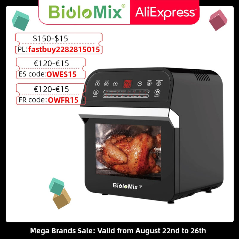 BioloMix 12L 1600W Air Fryer Horno Tostador Asador y deshidratador con pantalla táctil digital LED, horno de encimera 16 en 1