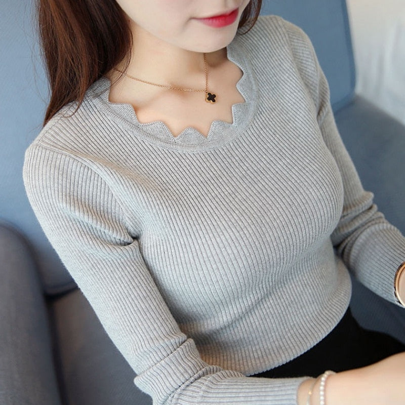 Pullover Solid Sweaters Women New Spring Womens Knitted Slim Sweater Long Sleeve Autumn Winter Butterfly Neck Sweater Female 716