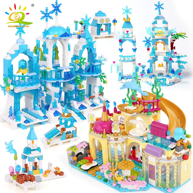 HUIQIBAO amigos Castillo de hielo princesa reina bloques de construcción conjunto de ladrillos modulares para niñas casa Palacio niños juguetes de construcción