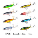 8 Uds. Whopper Plopper 10Cm/14Cm flotante por señuelo de pesca cebo duro Artificial Wobbler cola giratoria aparejos de pesca ojos 3D