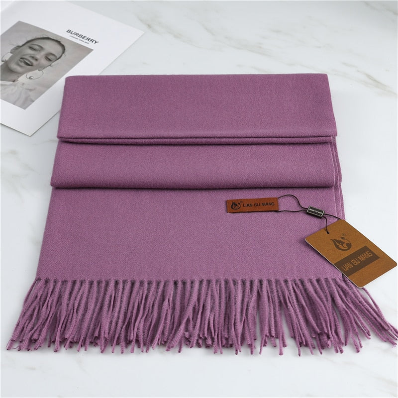 2022 Winter Cashmere Scarf Women Thick Warm Pashmina Shawls Wraps Solid Color Tassel Lady Blanket Echarpe Bufanda Hijab