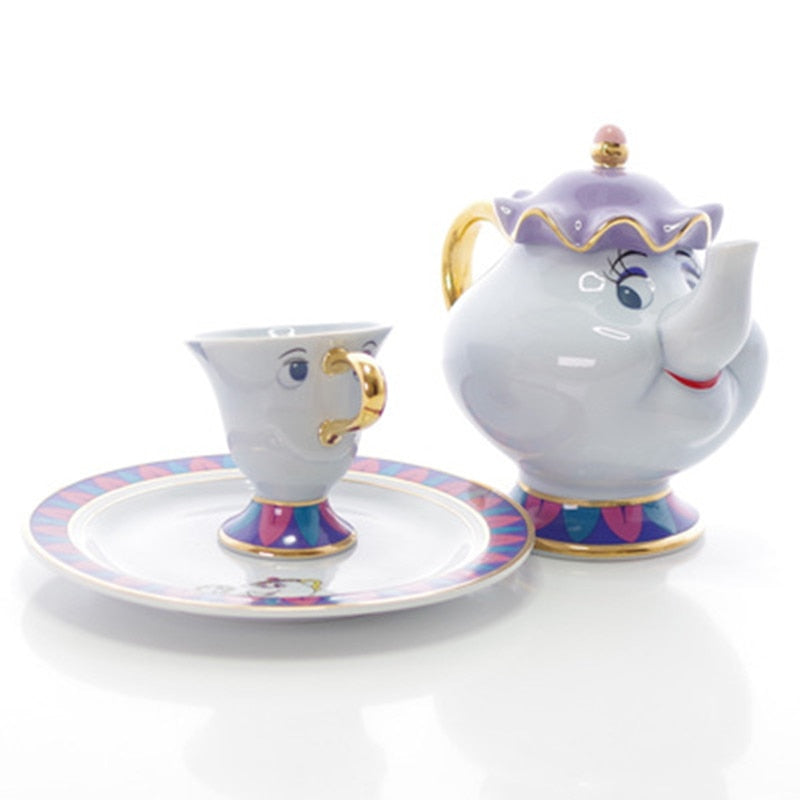 Promotion! Cartoon Beauty And The Beast Tea Set Mrs Potts Teapot Chip Cup Sugar Bowl Cogsworth Pot Coffee Birthday Xmas Gift