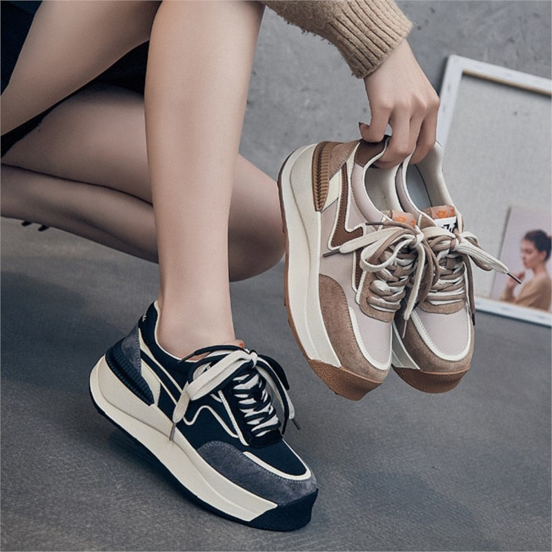 Mr Co Lightweight Thick Sole Casual Shoes Round Nose Ladies Sneakers Trend Ladies Shoes Outdoor Leisure Hiking Women Sneakers